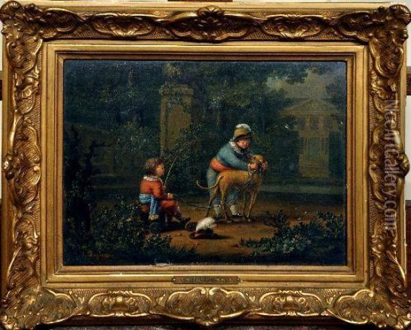 [enfant Jouant Dans Le Parc De Versailles] Oil Painting - Joseph Siffrein Duplessis