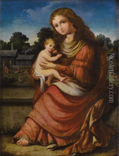 Madonna And Child Oil Painting - Domenico Zampieri (Domenichino)