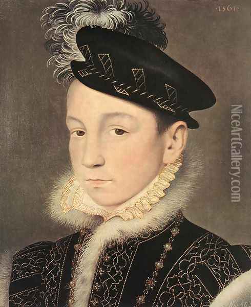 Portrait of King Charles IX of France 1561 Oil Painting - Francois Clouet