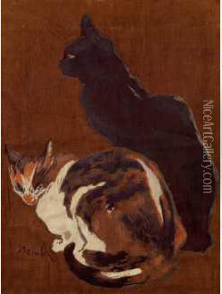Les Deux Chats Oil Painting - Theophile Alexandre Steinlen