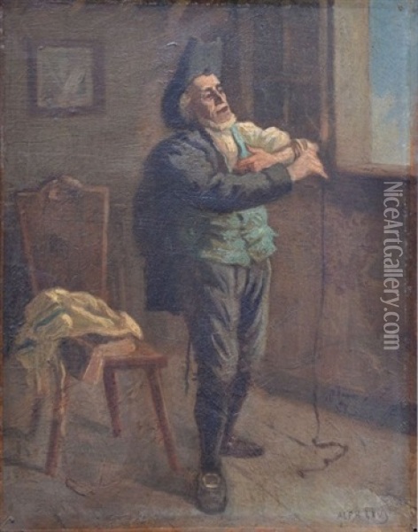 Homme Juif Posant Ses Phylacteres Oil Painting - Alphonse Jacques (Said) Levy
