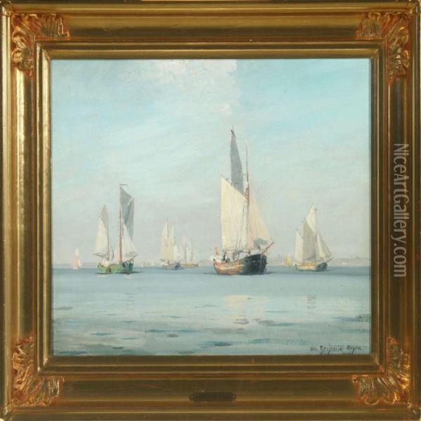 Seascapewith Sailing Ships Oil Painting - Christian Benjamin Olsen