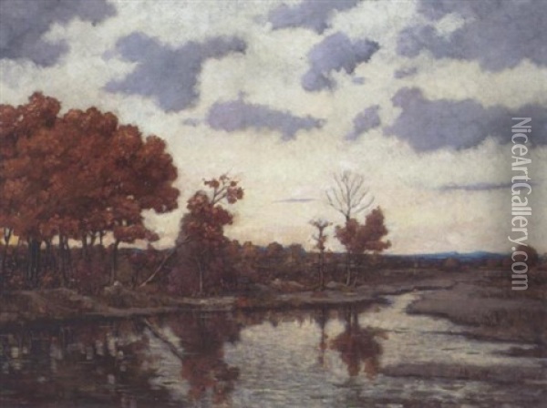 Herbstliche Uferlandschaft Oil Painting - Gerolamo Cairati