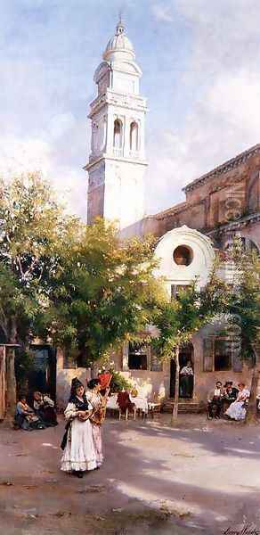 In the Piazza, 1894 Oil Painting - Henry Woods