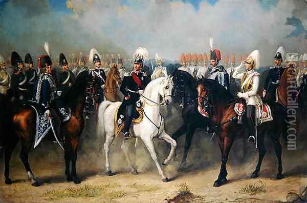 Elector Friedrich Wilhelm I of Hessen Kassel with his Officers on Parade Oil Painting - Fritz Hummel