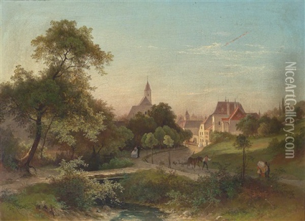 View Of A City Oil Painting - Josef Schwemminger