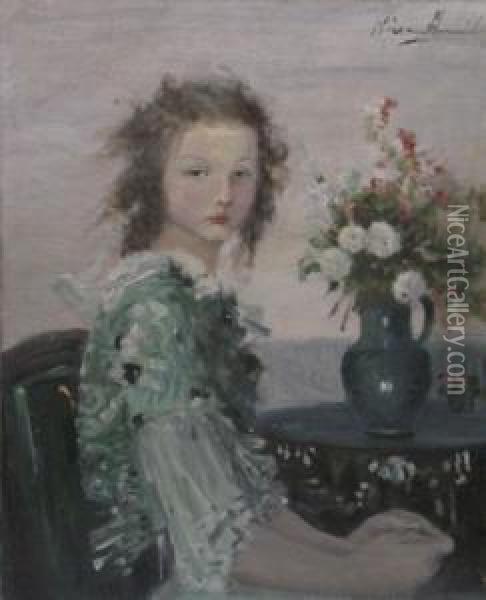 Fata In Rochie Verde Oil Painting - Aurel Naray
