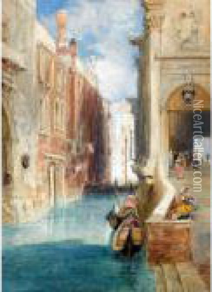 A Canal In Venice Oil Painting - James Holland