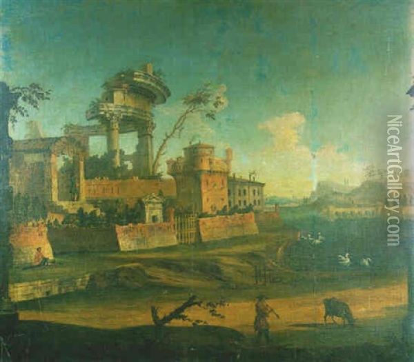Paysage Panoramique Avec Ruines Romaines Oil Painting - Bernardo Bellotto