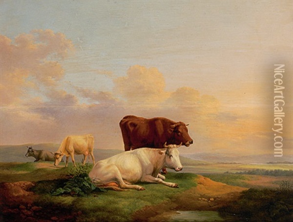 Kuhe Auf Der Sommerweide. In Meisterlicher Manier Oil Painting - Alexander Johann Dallinger Von Dalling