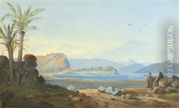 A Mediterranean Bay Oil Painting - Johann Martin Gensler