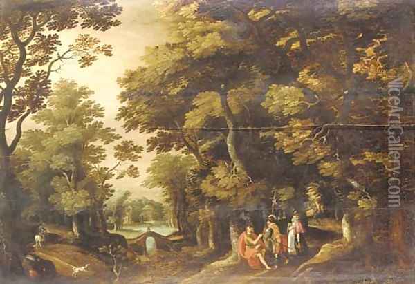 A wooded landscape with Saint John the Baptist in the wilderness Oil Painting - David Vinckboons