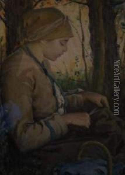 Jeune Paysanne Cousant Oil Painting - Louis Welden Hawkins