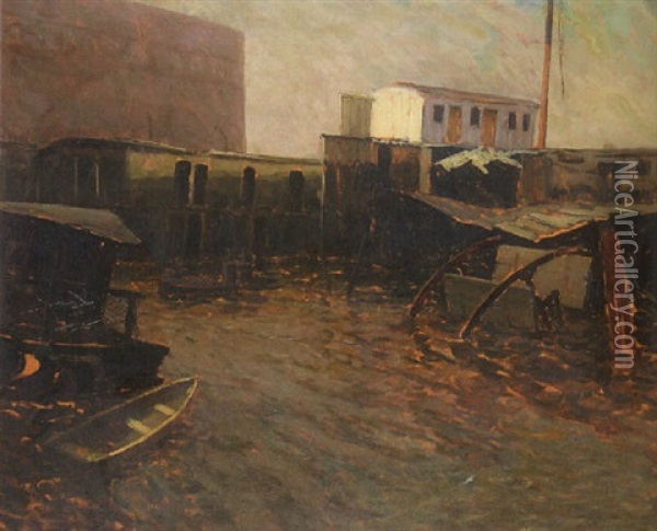 Time And Tide, Gloucester Harbor Oil Painting - Jonas Lie