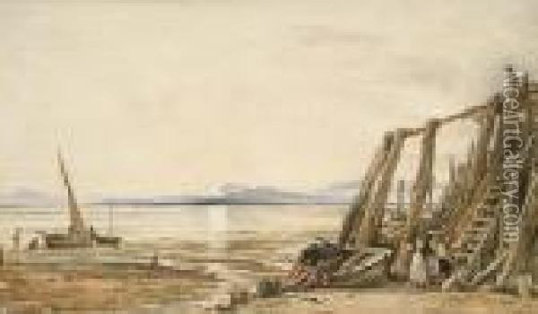 Fisherfolk On The Beach Oil Painting - John Linnell