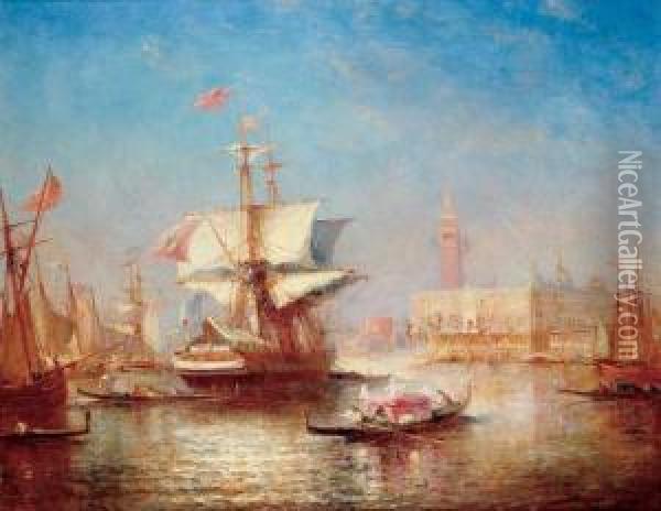 Gondoles Et Voiliers A Venise Oil Painting - Paul Ch. Emmanuel Gallard-Lepinay