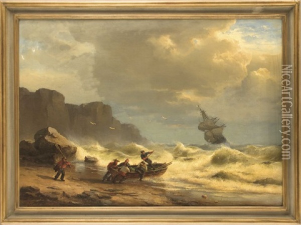 Schiff In Seenot Oil Painting - Franz Johann (Wilhelm) Huenten