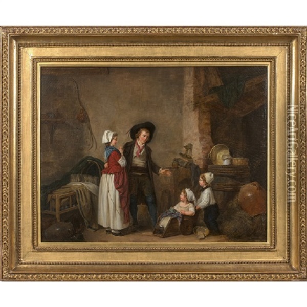La Famille Heureuse (+ Le Retour Du Chasseur; Pair) Oil Painting - Marc Antoine Bilcoq