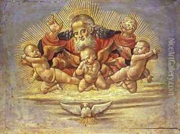 Part of an Altar Piece depicting God the Father with Three Angels Oil Painting - Bernardino Fungai