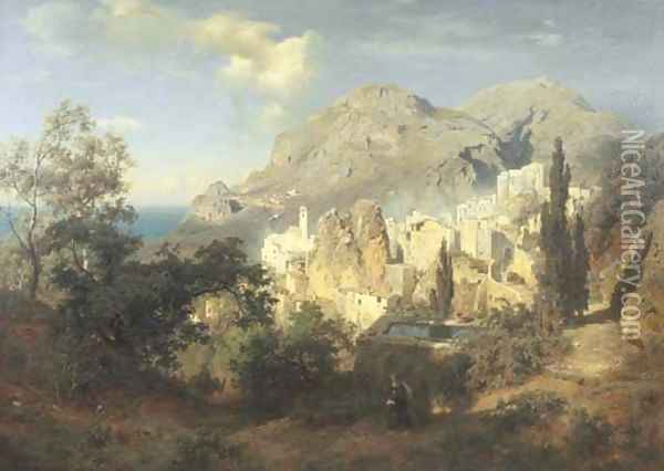 A View of the Amalfi Coast Oil Painting - August Wilhelm Leu