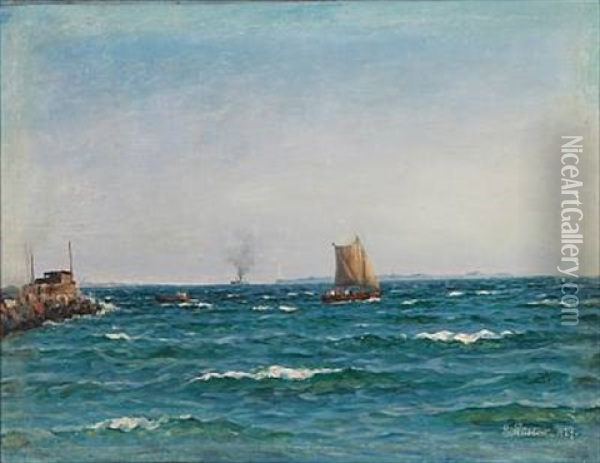 Coastal Scene From Snekkersten With A Sailing Ship At Sea Oil Painting - Holger Luebbers