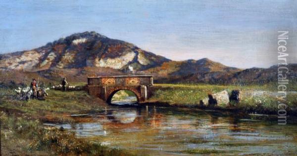 Ponte Sul Fiume Oil Painting - Giuseppe Carelli