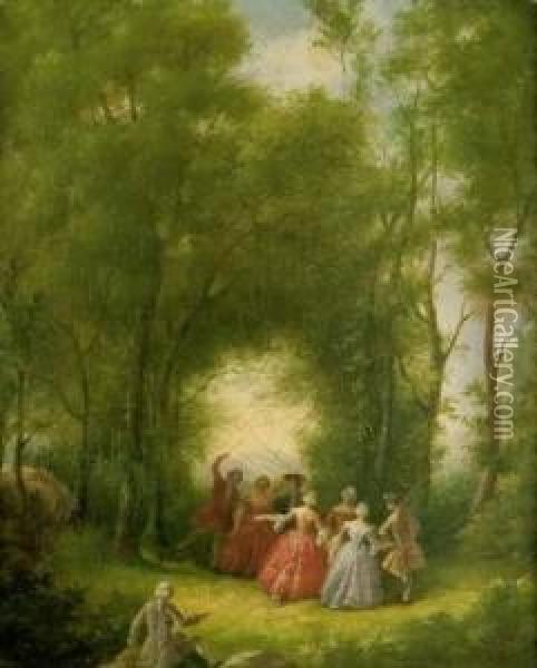Personnages Dans Un Parc Dans Le Gout De Watteau Oil Painting - Charles Rochussen