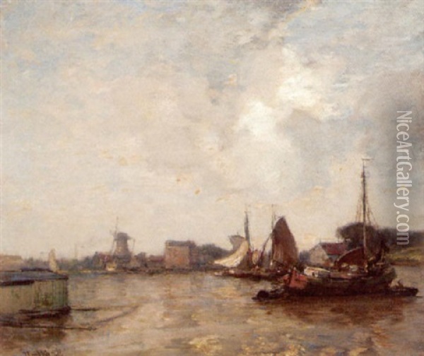 Barges, Holland Oil Painting - James Campbell Noble