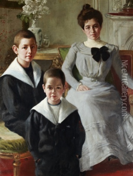 Portrait De Famille Oil Painting - Henry Caro-Delvaille