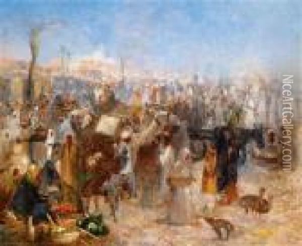 Markt Vor Einer Orientalischen Stadtkulisse Oil Painting - Alphons Leopold Mielich