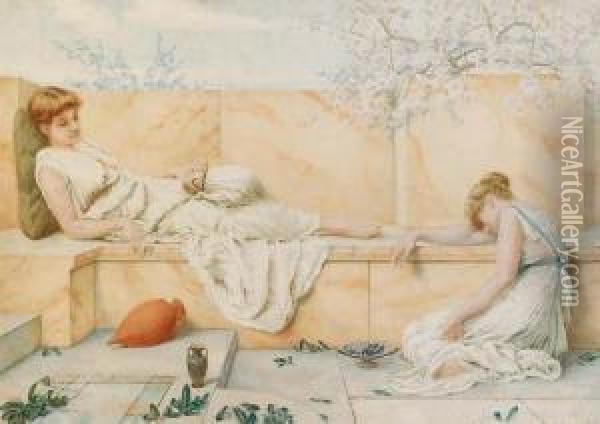 Two Classical Figures Reclining Oil Painting - Henry Ryland