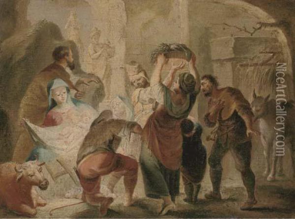 The Adoration Of The Shepherds Oil Painting - Martin Johann Schmidt
