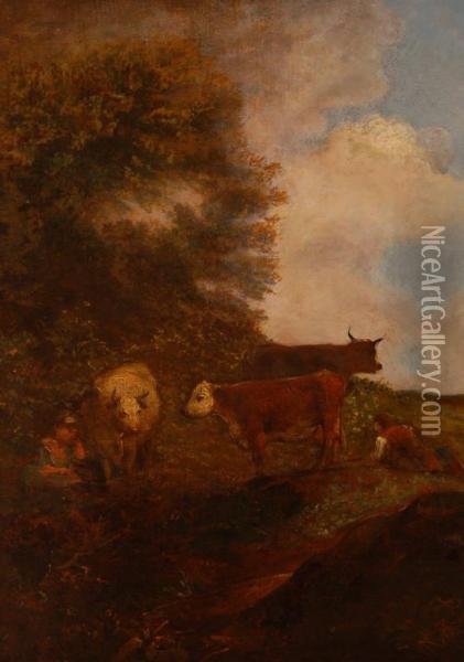 Cattle And Herdsman Oil Painting - Dupont Gainsborough