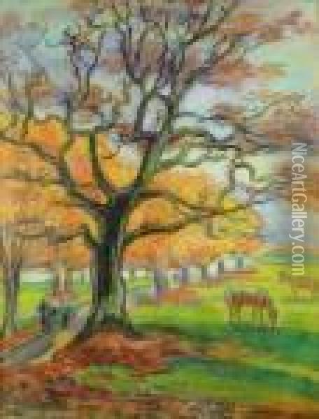 Automne, Sur La Route De Bormes Les Mimosas Oil Painting - Jean Peske