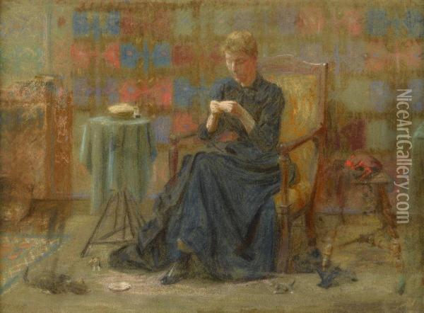 Woman Sewing Oil Painting - Thomas Pollock Anschutz