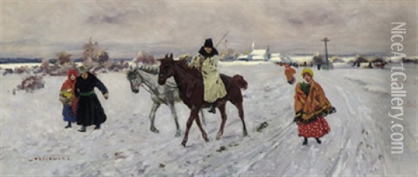 Winterlandschaft Mit Figurlicher Staffage Oil Painting - Waclaw Tracewski