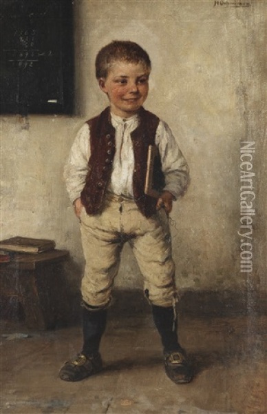 School Boy Oil Painting - Hugo Oehmichen