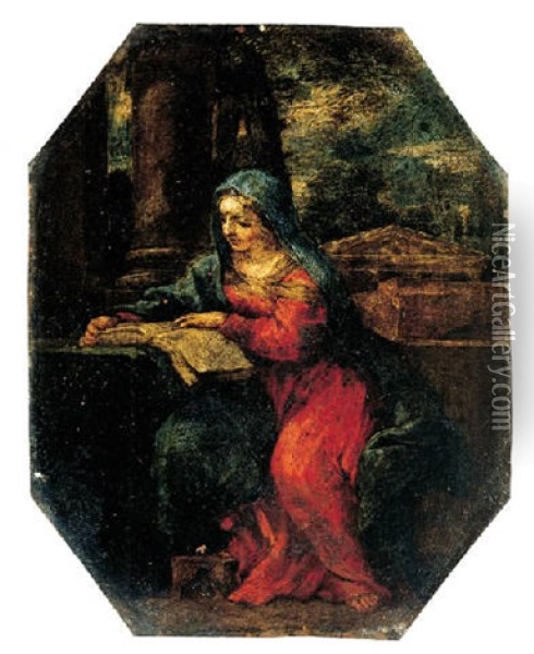 The Madonna Reading By A Column Oil Painting - Pietro da Cortona