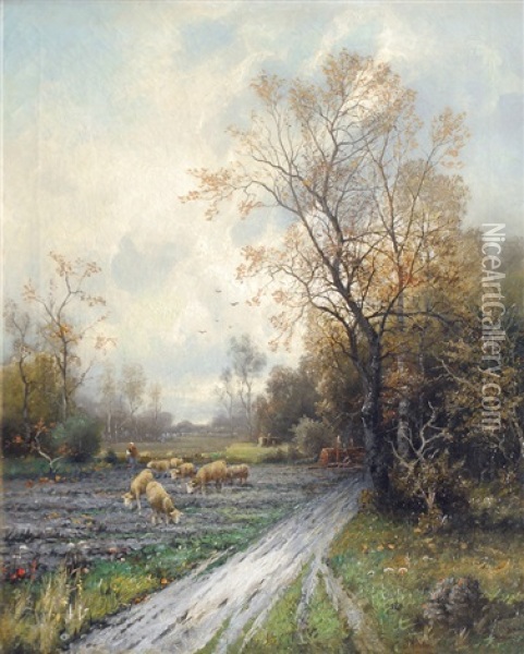 Shepherd And His Flock Oil Painting - Adolf Kaufmann