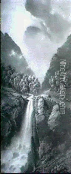 Wasserfall Bei Klekkefjord An Der Strasse Nach Jedde Oil Painting - Gustave Adolph Amberger