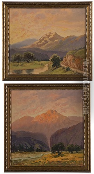 Sunrise Landscapes (2 Works) Oil Painting - Frank Joseph Girardin