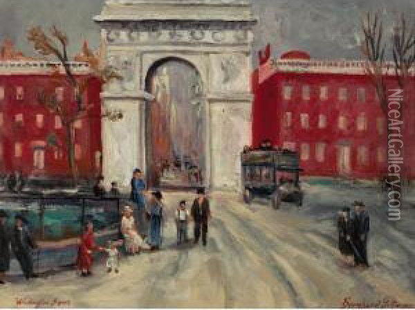 Washington Square Oil Painting - Bernhard Gutmann