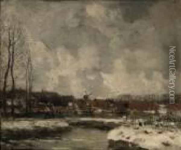 Village In Winter Oil Painting - Louis Willem Van Soest