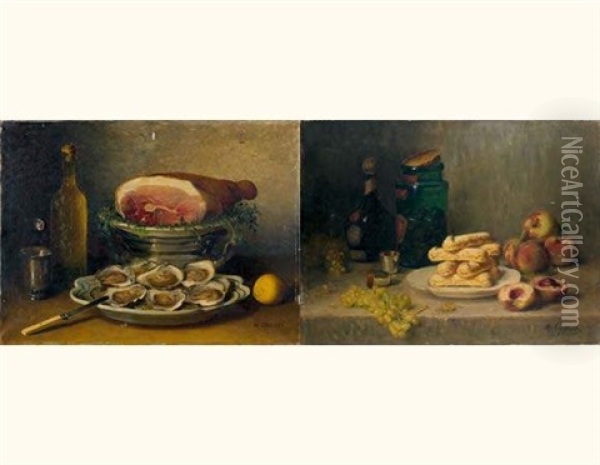 Nature Morte Aux Biscuits (+ Nature Morte Aux Huitres; 2 Works) Oil Painting - Marie Coignet