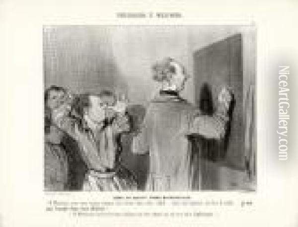 Professeurs Et Moutards. 1845-1846. Oil Painting - Honore Daumier