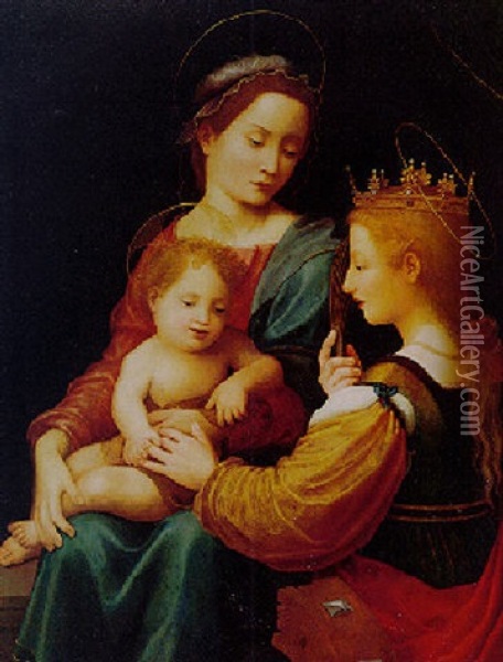 Madonna And Child With St. Catherine Of Alexandria Oil Painting - Giuliano Bugiardini