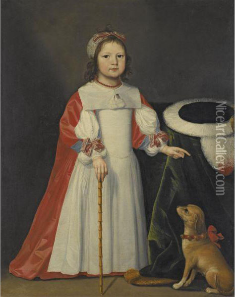Portrait Of A Boy With A Dog Oil Painting - Cornelius Jonson