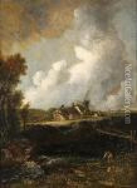 Landscape With Windmill Oil Painting - John Crome