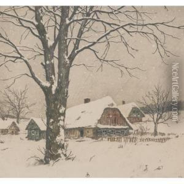 Cottages In Winter Oil Painting - Tavik Frantisek Simon