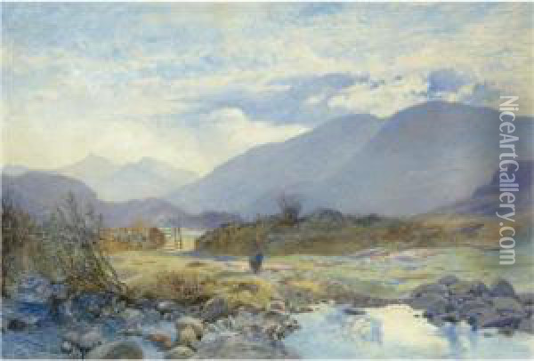 Capel Curig With Snowdon And The Glyders In The Distance, North Wales Oil Painting - Alfred William Hunt
